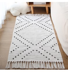 Hot Selling Home Decor Living Room Wholesale Farmhouse Boho Carpets Simple Black White Cream Yarn Dyed Bedroom Cotton Woven Rugs 