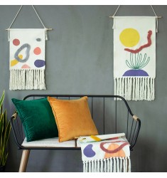 Modern Home Decorative Color Cotton Woven Handmade Tassel Hand Tufted Wall Hanging Custom Print Wall Tapestry 