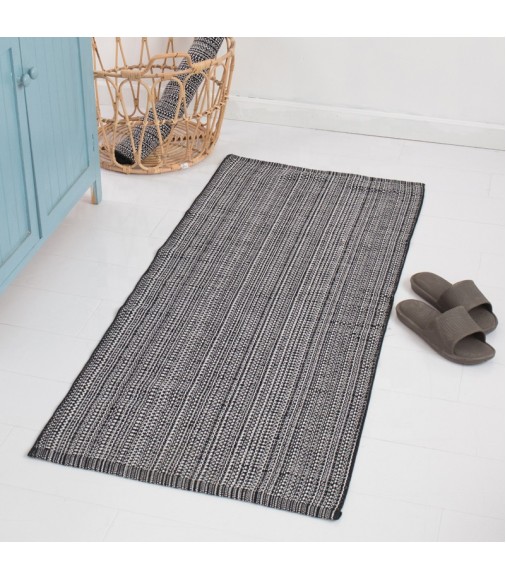 Amazon Hot Sellin Wholesale Custom Black White Solid Durable Color Geometric Cotton Woven Washable Kitchen Throw Runner Rug 