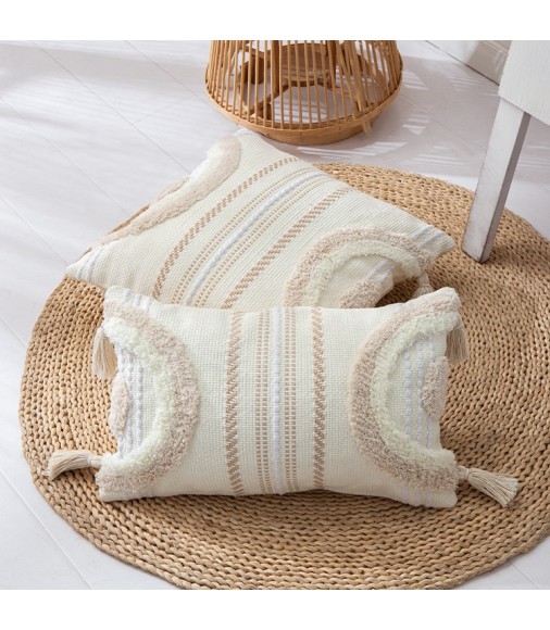 New Tufted Boho Square Throw Pillow Covers Rectangle Farmhouse Cotton Woven Tufted Boho Throw Pillow Covers 