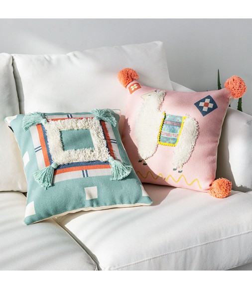 2021 New Boho Home Sofa Couch Kids Room Decor Colorful Geometric Handmade Woven Tufted Throw Pillow Cushion Covers 18x18 
