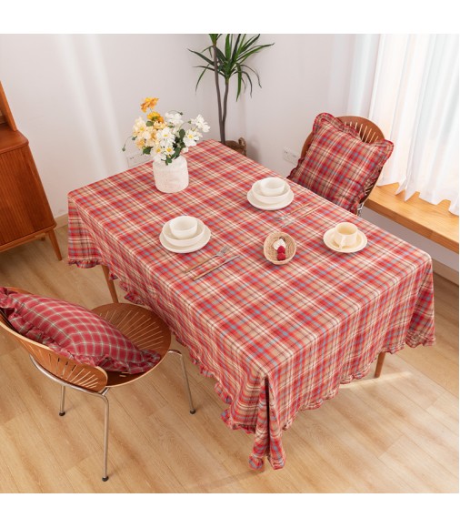 2022 New Launching 100% Cotton Table Cover Ins Christmas Decor Home Kitchen Decoration Modern Design Plaid Tablecloth 