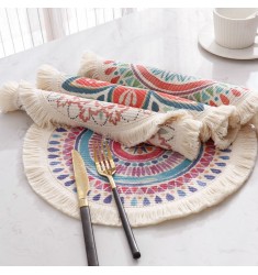 New Arrivals Farmhouse Christmas Colorful Cotton Woven Round Dining Placemats Art Bohemian Handmade Round Table Mat Placemats 