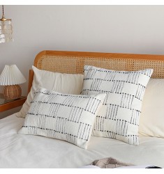 New White Cotton Woven Jacquard Lumbar Accent Support Cushion Cover Home Sofa Decoration Boho Farmhouse Throw Pillow Cover Case 