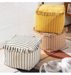 New Wholesale High Quality Boho Farmhouse Modern Style Living Room Home Decor Cotton Woven Pouf Chair Pouf Stool Ottoman 