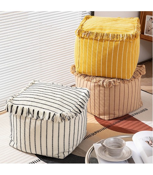 New High Quality Boho Farmhouse Modern Style Living Room Home Decor Cotton Woven Pouf Chair Pouf Stool Ottoman 