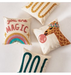 Cartoon Animal Pattern Rainbow Kids Room Decor 100% Cotton Embroidery Throw Pillow Cover 