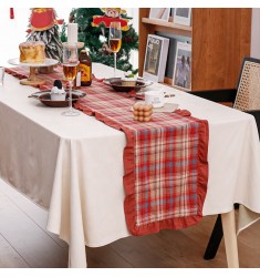 Chinese New Year Festival Decorations 100% Cotton Woven Red Yarn Dyed Plaid Table Runner For Table Decor 
