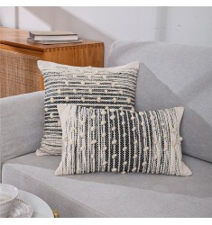 Boho Decorative Custom Farmhouse Pillow Covers Black And White 100% Handmade Cotton Woven Designer Pillow Cover 