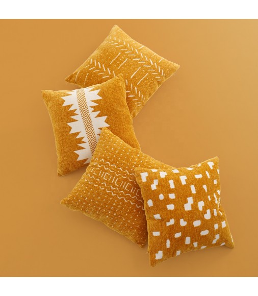 Interior Trends Vintage Decor Soft Chenille Woven Jacquard Yellow Cushion Cover For Living Room 