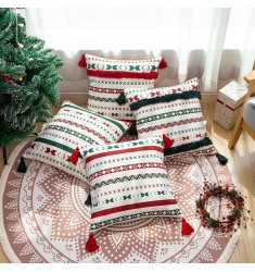 2022 New Modern Designer Christmas Decoration Cotton Woven Cushion Cover Printing Red Green Geometric Pillow Cover 