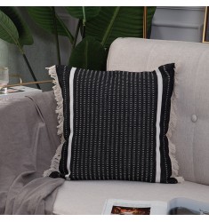 Hot Selling Bohemia Boho Farmhouse Style Black And White Striped Washable Jacquard Woven High Quality Pillow Cover 