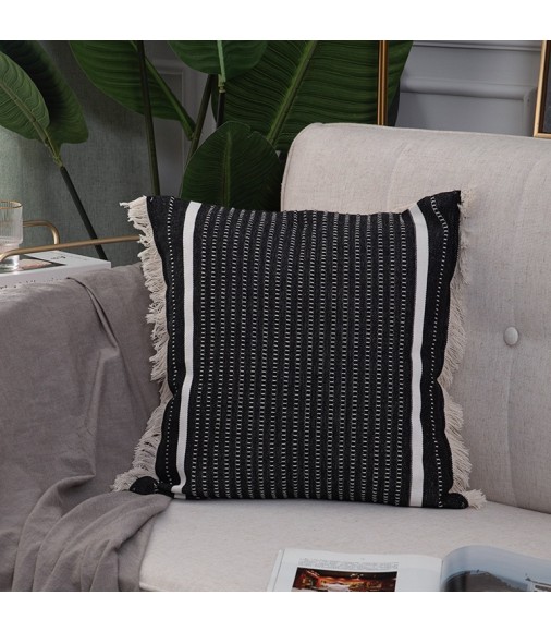 2022 Hot Selling Bohemia Boho Farmhouse Style Black And White Striped Washable Jacquard Woven High Quality Pillow Cover 