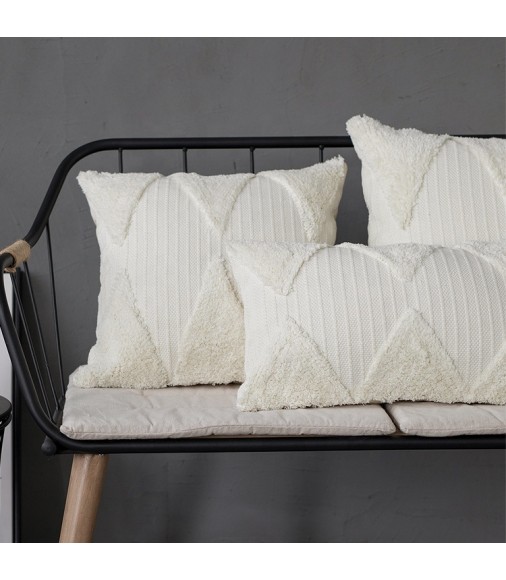 Decorative White Geometric Lumbar Throw Pillow Cover Boho Woven Tufted Soft Pillow Cover Rectangle Pillow Cover For Bedroom 