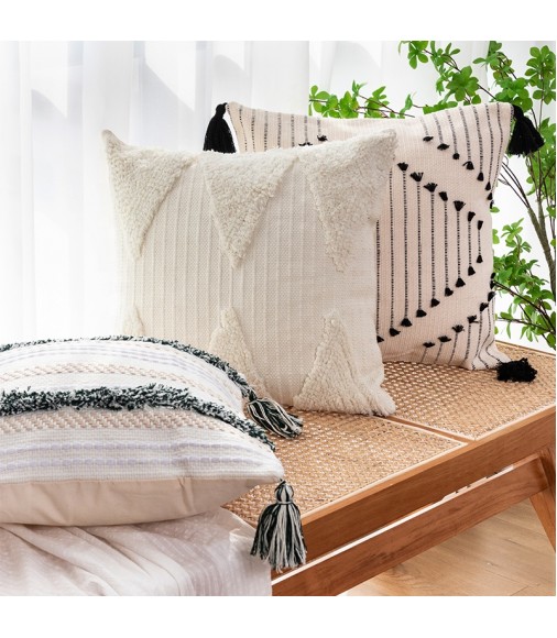 Best Selling Rts In Stock White Soft Touch Boho Lumbar Tufted Cushion Covers Washable Bohemian Pillow Case Covers 