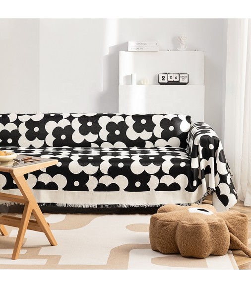 2022 Trending Modern Design High Quality Durable Rts Black And White Jacquard Washable Sofa Cover 