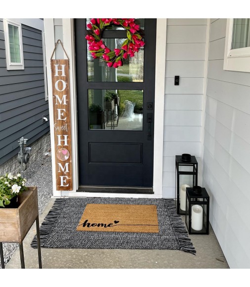 In Stock Amazon Hot Selling Black And White Cotton Woven Thick Washable Layering Rug For Front Door 