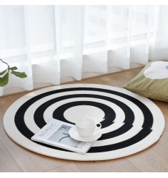 In Stock Bedroom Decor Small Black And White Polyester Round Braid Rug 