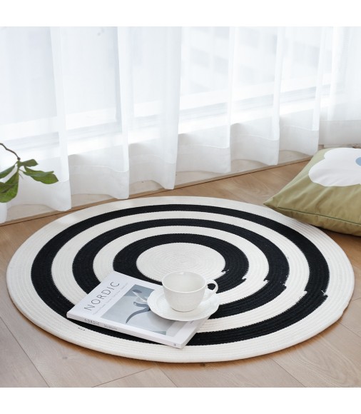 In Stock Bedroom Decor Small Black And White Polyester Round Braid Rug 