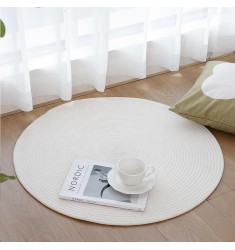 Ready To Ship Boho Kids Room Decor Solid Beige Low And Flat Woven Round Rug And Carpet 
