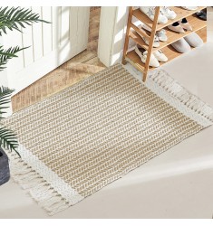 Amazon New Arrival Soft Blue And White Color Jacquard Herringbone Woven Throw Rug With Tassel 
