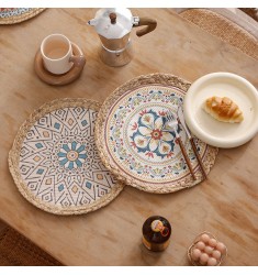 2022 New Boho Chic Luxury Dining Table Decor Round Woven Placemat With Natural Water Hyacinth Edge 