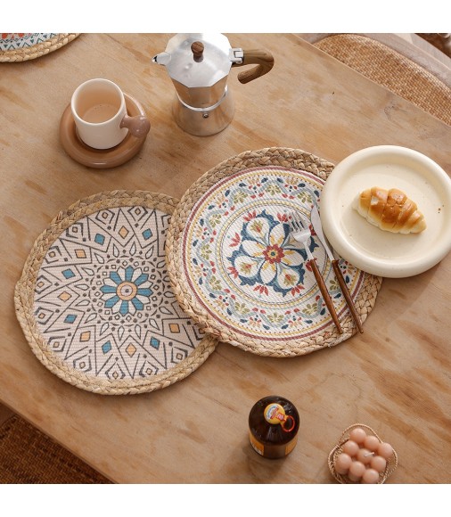New Boho Chic Luxury Dining Table Decor Round Woven Placemat With Natural Water Hyacinth Edge 