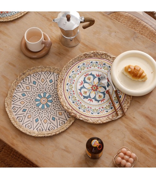 2022 New Boho Chic Luxury Dining Table Decor Round Woven Placemat With Natural Water Hyacinth Edge 