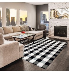 Cheap 70x110 Indoor Outdoor Machine Washable Durable Small Black And White Buffalo Checked Coir Layering Doormat 