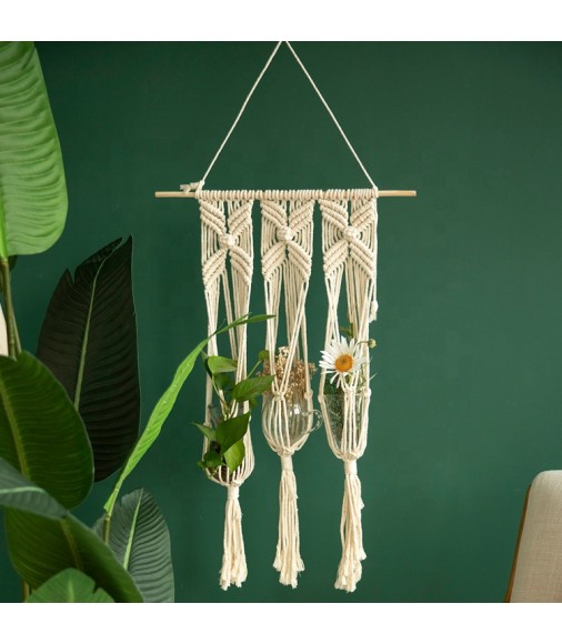 Hot Selling 100% Cotton Rope Macrame Wall Hanging Tapestry Indoor Outdoor Decor Macrame Basket Wall Hanging Planter 