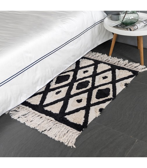 Hot Selling Modern Moroccan Boho Design White Hand Tufted Home Decor Cotton Woven Carpets And Rugs Geometric Pattern Floor Mat 