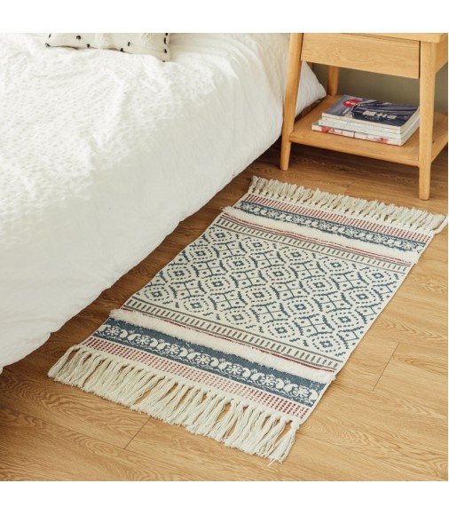 Hot Selling 2&#39;x3&#39; Printed Bathroom Door Decor Cotton Woven Area Rugs Custom Blue Pink Designs Boho Modern Door Mats 