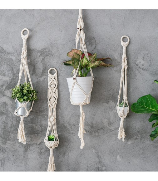 New Wholesale Outdoor Home Wedding Decor 100% Cotton Rope Hand Woven Planter Basket Macrame Wall Hanging Crochet Plant Hangers 