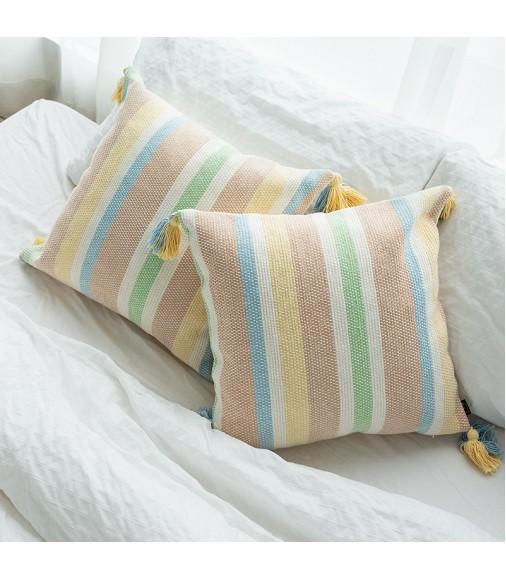 Home And Hotel Decorative Bed Use Boho Machine Colorful Woven Striped Square Sublimation Blacks Pillow Case Pillow Cover 