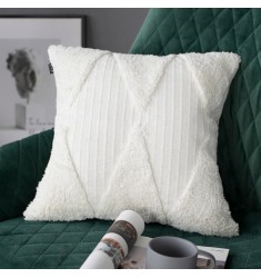 Christmas White Cotton Woven Tufted Throw Pillow Covers Boho Home Decorative 18 Inch Lumbar Tufted Cushion Covers 