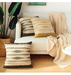 Boho Farmhouse Cotton Woven Printed Throw Pillow Cover 18x18 Modern Nordic Home Decor Fall Tufted Pillow Cover 