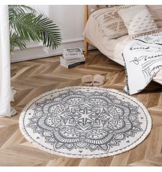 Wholesale Black Flower Shape Printed Round Carpet Custom Kids Room Play Printing Round Rug 