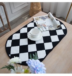 Chinese Custom Print Mesh Cotton And Polyester Fabric Woven Black And White Checker Kitchen Dining Table Placemat 