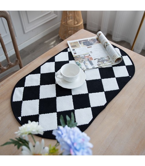 Chinese Custom Print Mesh Cotton And Polyester Fabric Woven Black And White Checker Kitchen Dining Table Placemat 