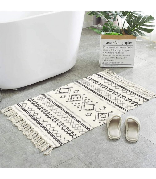 Wholesale Custom Nordic Indoor Outdoor Plain Coir White Single Cotton Print Door Mats Home Modern Farmhouse Cotton Layering Rug 