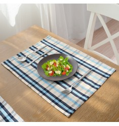 Wholesale High Quality Cheapest Modern Home Decorative Restaurant Table Mats Heat Resistant Blue Cotton Woven Palcemat 