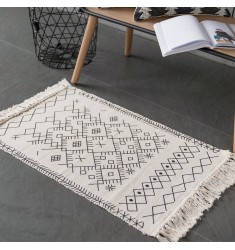 Wholesale Custom Bedroom Handmade Knotted Geometric Printed Area Rug Moroccan Boho White Cotton Layering Rugs 
