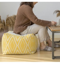 Wholesale Modern New Design Moroccan Pouf Ottoman Floor Cushions Yellow Woven Tufting Process Kilim Floor Pouf For Living Room 