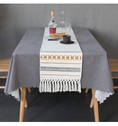 2022 New Arrival Hotel Decorative White Cotton Woven Table Runners Modern Boho Custom Printed Dining Table Runner 