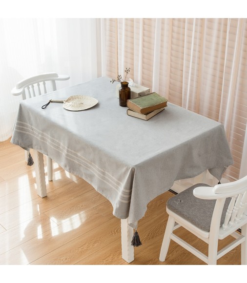 Wholesale Modern Design Luxury Plain Gray Cotton Woven Fabric Hotel Dinner Decoration Tablecloth With Tassels Table Cover 