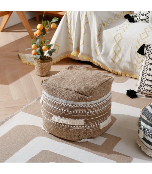 Custom Boho Living Room Modern Moroccan Floor Cushion Kilim Morocan Foldable Square Knitted Ottoman Pouf Cover 