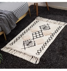 New Design Natural Cotton Color With Black Pattern Tufted Handknotted Outdoor Picnic Rug 