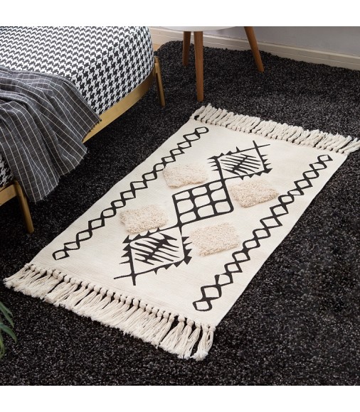 New Design Natural Cotton Color With Black Pattern Tufted Handknotted Outdoor Picnic Rug 
