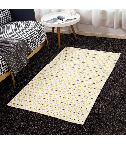 Hot Selling Indoor Modern Area Rugs Cotton Jacquard Woven Checked Pattern Living Room Carpets For Children Bedroom Home Decor 