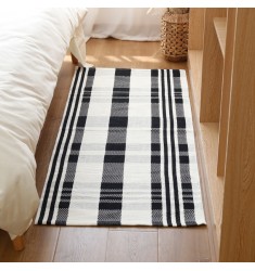 Hot Selling Kitchen Laundry Room Decor Black And White Cotton Woven Welcome Doormat Outdoor Patio Buffalo Plaid Check Area Rug 